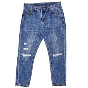 Distressed Cropped Jeans Blue Denim Ripped Knees Petite Size 6